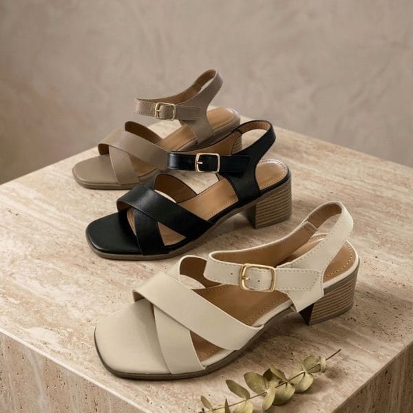 Sandale Demi Talon Carré Cuir