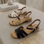 Sandale Talon Bas Carré Cuir