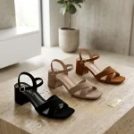 Sandale talon carré en Daim